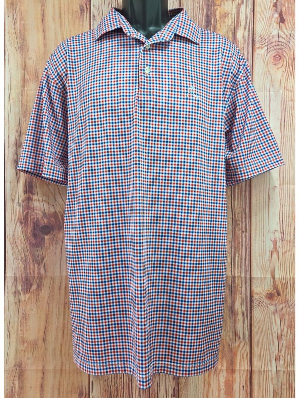 Rhoback Mens Red & Blue Gingham Polo XL Performance Stretch USA Flag
